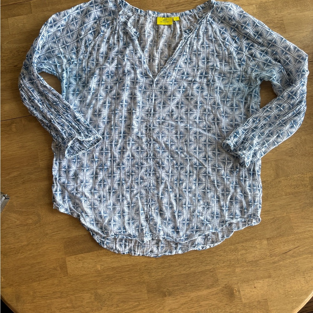 Roberta Roller Rabbit Blue and White Printed Long-Sleeve Blouse